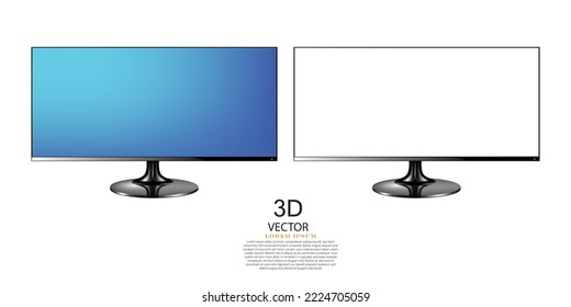 ilustración vectorial 3D pantalla azul realista y plantilla de diseño de monitor de pantalla blanca. sobre el fondo blanco.tecnología y concepto de negocio.