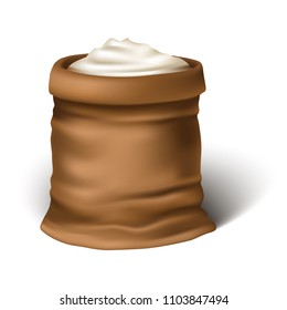Vector Illustration. 3d realistic brown sack of flour or sugar. Heap of flour.