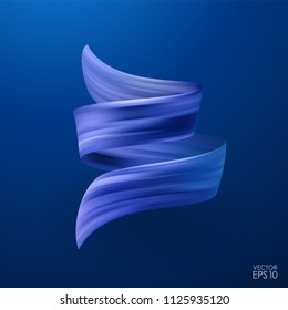 Vector illustration: 3d realistic brush stroke oil or acrylic paint on blue background. Wave Liquid shape. Trendy design