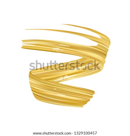 Vector illustration: 3d realistic golden color brush stroke oil or acrylic paint. Wave Liquid shape. Trendy design