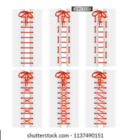 Vector illustration 3D realistic Lacing different options of straight weave how to lace up shoes beautifully.