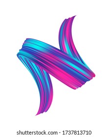 Vector illustration: 3d realistic neon colored brush stroke oil or acrylic paint. Wave Liquid shape. Trendy abstract design