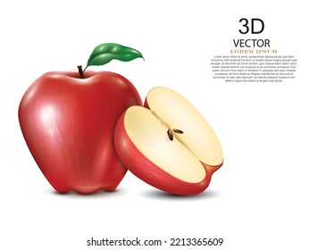 Vektorgrafik 3D realistische rote Apfeldesign-Vorlage auf weißem Hintergrund.