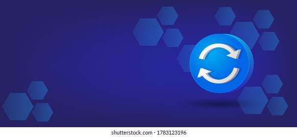 Vector illustration of 3d recycling symbol on blue background. Useful for web banner design social media creative.
