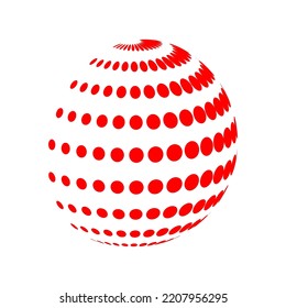 Vector illustration of 3d red halftone globe on a white background. Dotted sphere clipart.