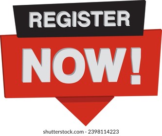 Vector Illustration 3D Register Now Speech Bubble Label