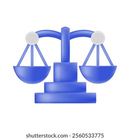 Vector illustration 3D render of blue scale icon. It represents the concepts of justice, balance, equality and decision-making. Symbols of law, court or justice in work and life isolated on white