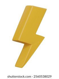 Vector illustration, 3D render of golden lightning icon. Rounded corner design It conveys energy, speed, and power. For use in technology themes creativity isolated on white background