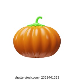 Ilustración vectorial de la calabaza anaranjada 3D procesada. Feliz halloween y la decoración de la cosecha del día de Acción de Gracias. Pancarta vegetariana para el otoño. Verduras realistas en bruto y maduras de vacaciones