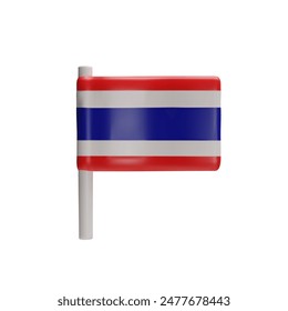 Vector illustration of 3D rendering flag of Thailand. Country symbol of Asia country. National object with blue, white and red stripes. Patriotism and independence sign of Thai culture.