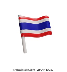 Vector illustration of 3D rendering flag of Thailand. Fluttering country symbol of Asia country. National object with blue, white and red stripes. Patriotism and independence sign of Thai culture.