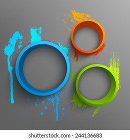 Vector illustration of 3d rings. Background design for banner, poster, flyer, card, postcard, cover, brochure. Hand drawn watercolor paint splash.