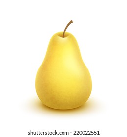 Vector illustration 3d Ripe pear with water drops, isolated on white background.