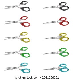 Vector illustration of 3D scissors with black, red, yellow, green, and blue color.