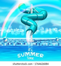 Vector illustration of 3d screw slides realistic waterpark pool aquapark aqua park. vector illustration