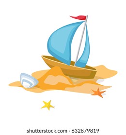 Vector illustration. 3D shading style icon of kids fishing boat.