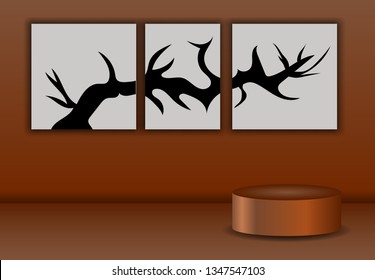 vector illustration 3d , simple interior concept wall decor and shape in the room , brown gradient , and free three frmae , blank 