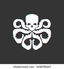 Vector illustration of 3d skull with octopus tentacles