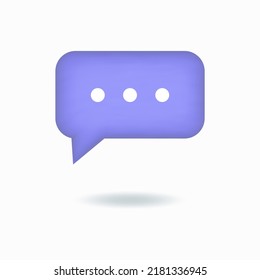 Vector illustration. 3d social media notification, speech bubble with three white dots. Rectangular violet button  isolated on white background.