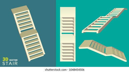 Vector illustration of 3d staircases on green background.. Stairs steps collection for graphic design element.
