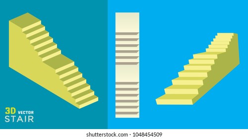 Vector illustration of 3d staircases on blue background. Stairs steps collection for graphic design element.