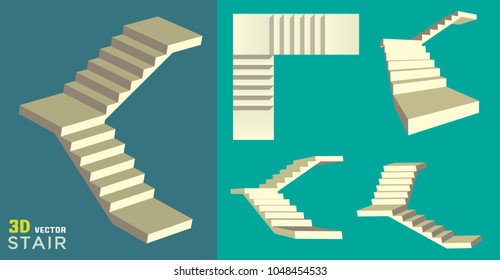 Vector illustration of 3d staircases on green background.. Stairs steps collection for graphic design element.