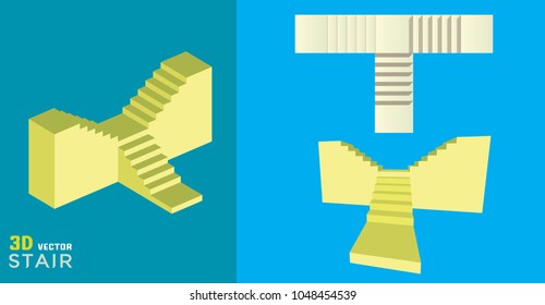Vector illustration of 3d staircases on blue background. Stairs steps collection for graphic design element.