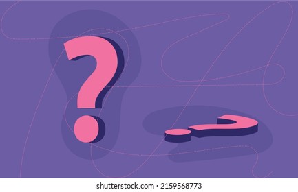 Vector illustration in 3D style with question signs and paths made online. Concept of searching for solutions. 
