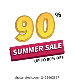 Vector illustration of 3D summer sale with 90% discount