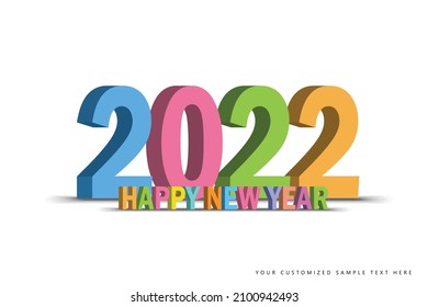 Ilustración vectorial del texto 3d del 2022, Feliz Año Nuevo. 