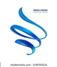 Vector illustration: 3d textured realistic blue brush stroke oil or acrylic paint shape on white background. Liquid wave. Trendy design