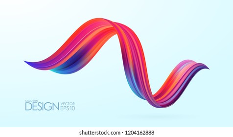 Vector illustration: 3d twisted colorful flow liquid shape. Acrylic paint sroke. Modern design