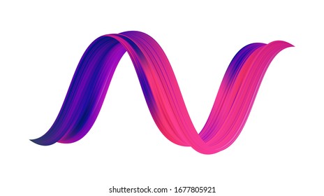 Vector illustration: 3d twisted colorful flow liquid shape on white background. Acrylic paint sroke. Modern design