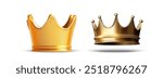 Vector illustration of  3D two golden crowns, one solid and the other more detailed. These crowns symbolize luxury, royalty, and achievement, perfect for design projects related to status.