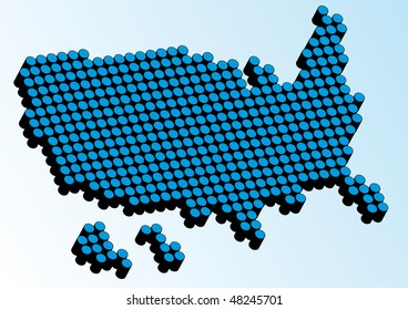 Vector illustration of 3d USA map painted from a lot of small dots.