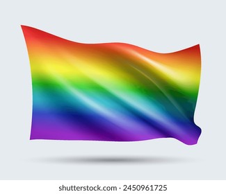 Vector illustration of 3D Vertical rainbow gradient flag isolated on light background. Created using gradient meshes, EPS 10 vector