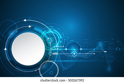 Vector illustration 3d white paper circle with wave lines and circuit board, Hi-tech digital technology, engineering, digital telecom technology concept. Abstract futuristic on dark blue background