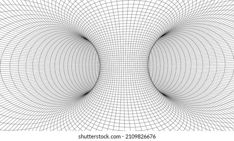 
Ilustración vectorial de un túnel de alambre 3D. Modelo de agujero de gusano de malla que representa el tejido del espacio y el tiempo.
