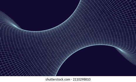 Vector illustration of a 3D wireframe tunnel. Mesh wormhole model representing fabric of space and time.