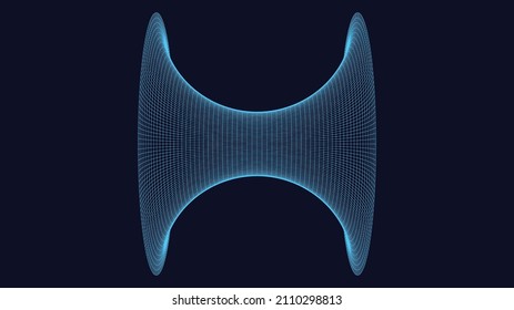 Ilustración vectorial de un túnel de alambre 3D. Modelo de agujero de gusano de malla que representa el tejido del espacio y el tiempo.