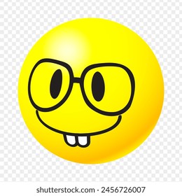 Vector illustration of 3D yellow happy emoji on transparent background