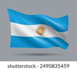 Vector illustration of 3D-style flag of Argentina isolated on light background. Created using gradient meshes, EPS 10 vector design element from world collection