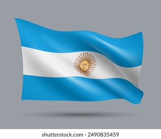 Vector illustration of 3D-style flag of Argentina isolated on light background. Created using gradient meshes, EPS 10 vector design element from world collection