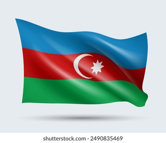 Vector illustration of 3D-style flag of Azerbaijan isolated on light background. Created using gradient meshes, EPS 10 vector design element from world collection