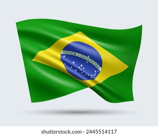 Ilustración vectorial de bandera de estilo 3D de Brasil aislado sobre fondo claro. Creado con mallas de gradiente, EPS 10 elemento de diseño de Vector de la colección mundial