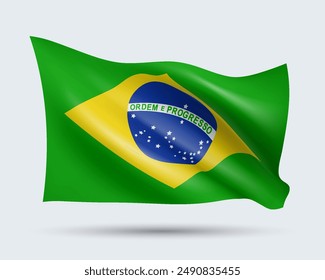 Ilustración vectorial de bandera de estilo 3D de Brasil aislado sobre fondo claro. Creado con mallas de gradiente, EPS 10 elemento de diseño de Vector de la colección mundial