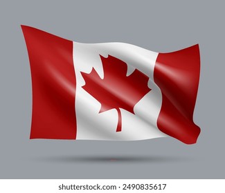 Ilustración vectorial de bandera de estilo 3D de Canadá aislado en fondo claro. Creado con mallas de gradiente, EPS 10 elemento de diseño de Vector de la colección mundial