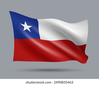 Vector illustration of 3D-style flag of Chile isolated on light background. Created using gradient meshes, EPS 10 vector design element from world collection