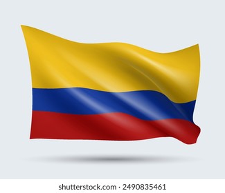 Vector illustration of 3D-style flag of Colombia isolated on light background. Created using gradient meshes, EPS 10 vector design element from world collection