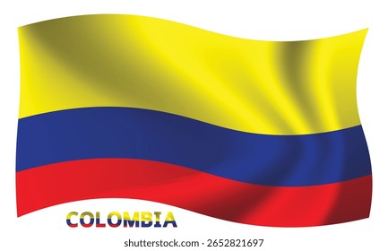 Vector illustration of 3D-style flag of Colombia isolated on light background. Created using gradient meshes, EPS 10 vector design element from world collection